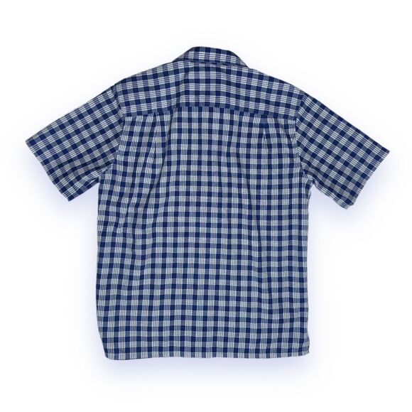 Patagonia Men's M Plaid Seersucker Shirt SS Button Up Blue White Organic Cotton - Picture 6 of 9